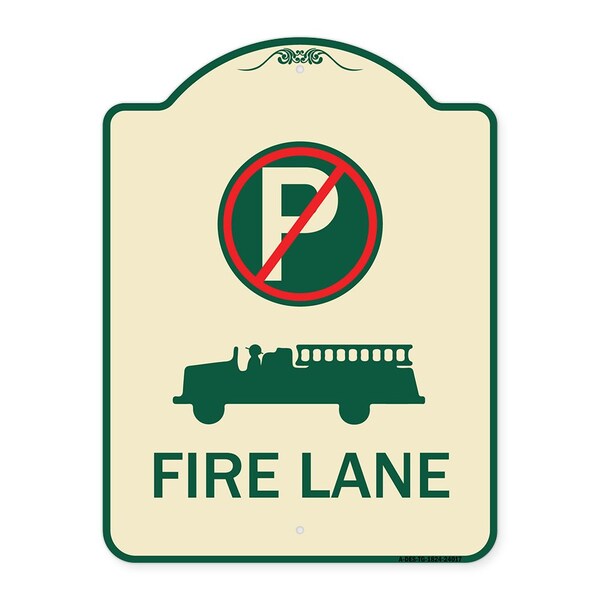 Fire Lane W/ No Parking& Graphic Heavy-Gauge Aluminum Architectural Sign, 24" x 18", TG-1824-24017